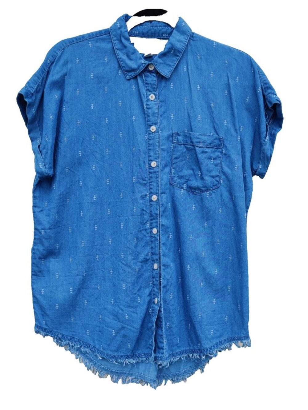 Thread + Supply Women’s Blue Star Denim Collared Short Sleeve Button-Up Shirt S